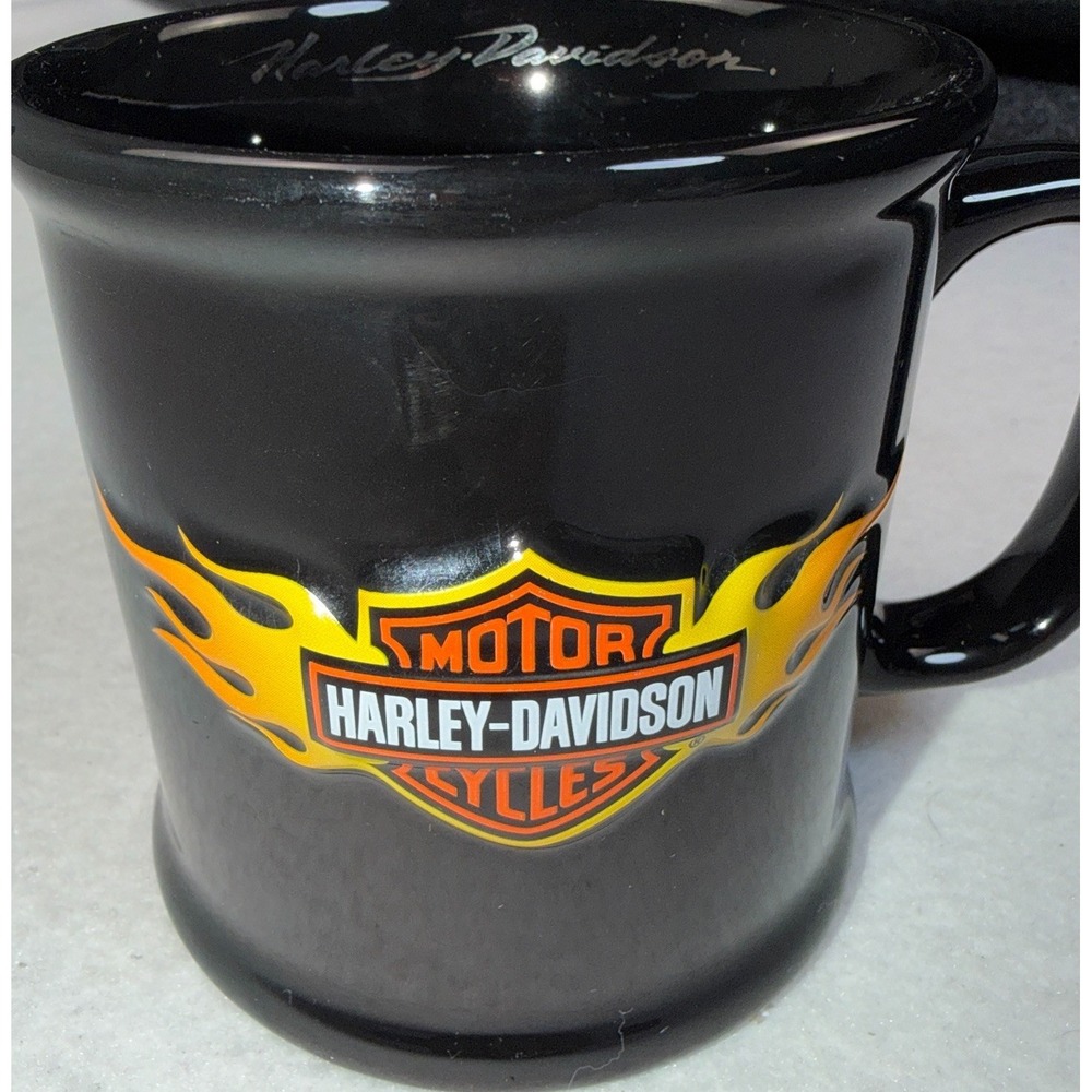 Harley‎ Davidson Official 3D Flames Logo Coffee Mug Cup Black Orange